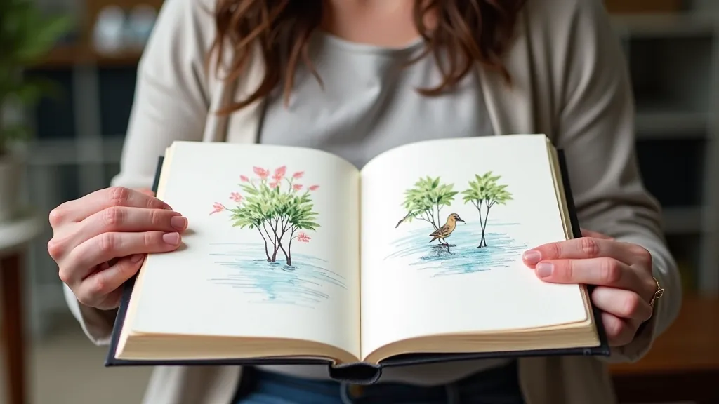 Open art journal pages filled with sketches, watercolors, mixed media and personal creative expressions